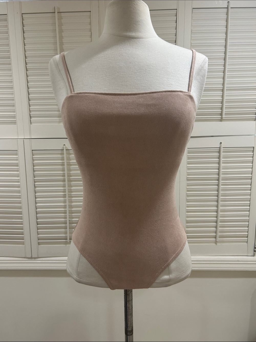 New Kittenish Ribbed Square Neck Bodysuit in Dusty Rose